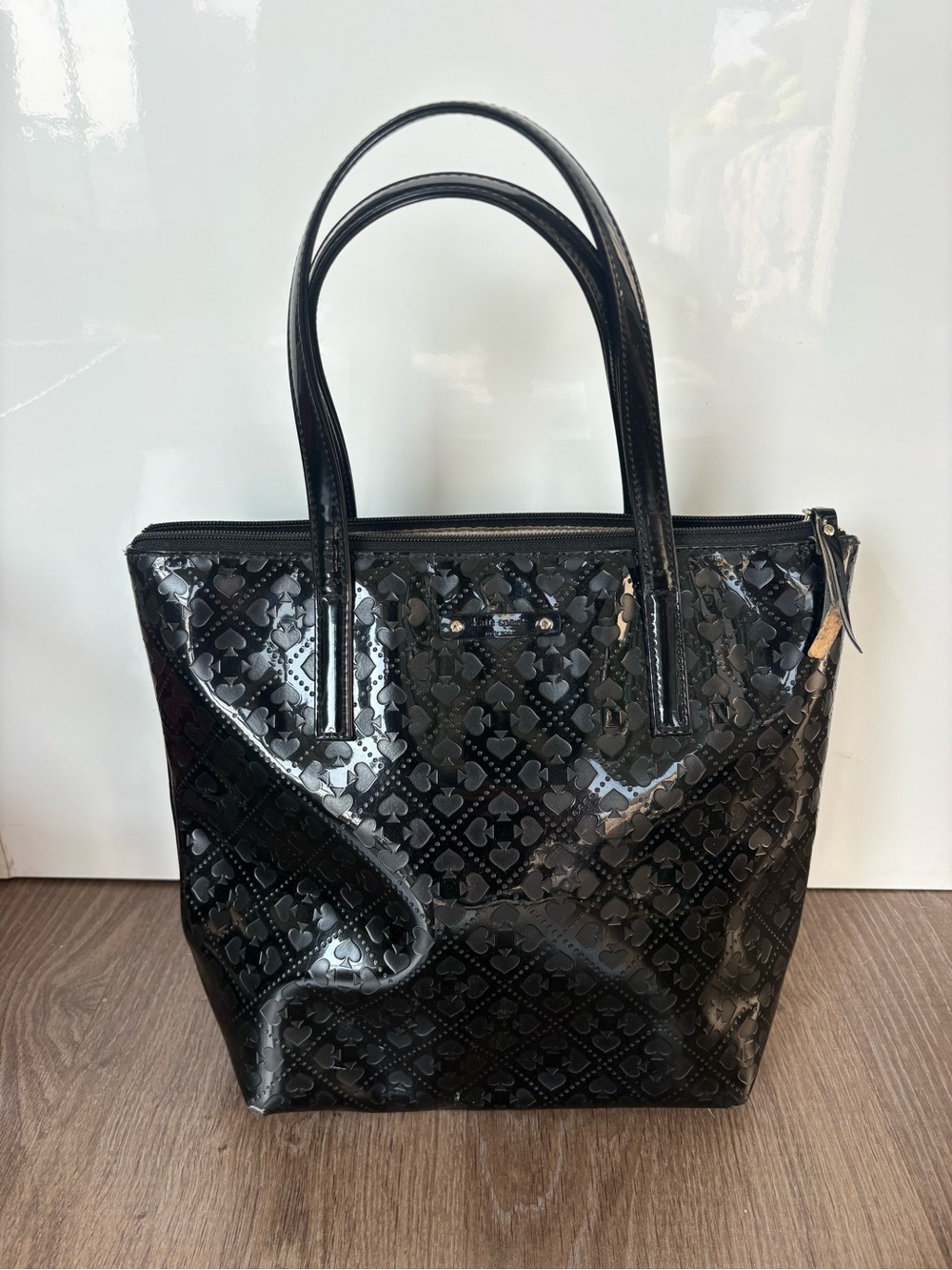 Kate Spade Black Patent Tote Bag - Glossy -Patterned Women's Handbag purse bag